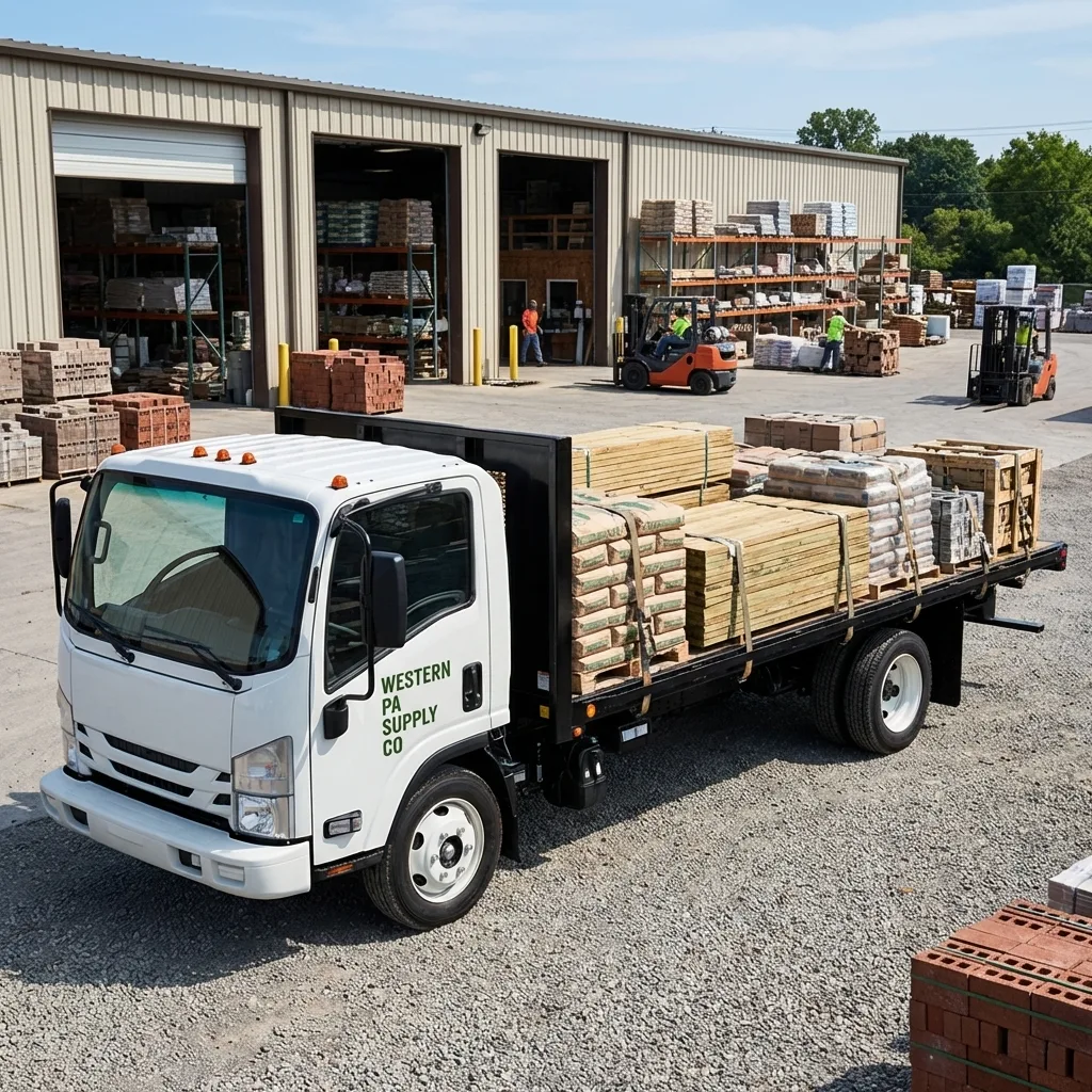 Delivery truck loaded with building materials